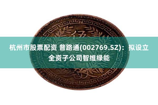 杭州市股票配资 普路通(002769.SZ)：拟设立全资子公司智维绿能