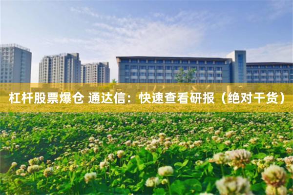 杠杆股票爆仓 通达信：快速查看研报（绝对干货）
