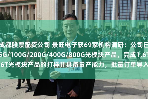 成都股票配资公司 景旺电子获69家机构调研：公司已批量生产10G/25G/100G/200G/400G/800G光模块产品，完成1.6T光模块产品的打样并具备量产能力，批量订单导入正在持续进行（附调研问答）