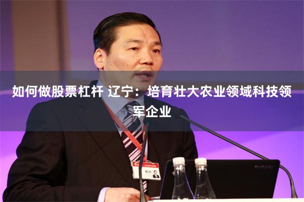 如何做股票杠杆 辽宁：培育壮大农业领域科技领军企业