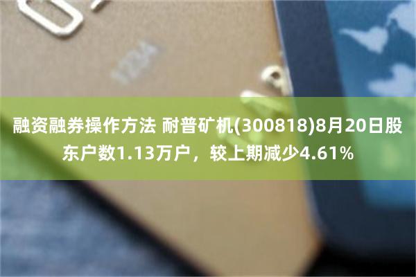 融资融券操作方法 耐普矿机(300818)8月20日股东户数1.13万户，较上期减少4.61%