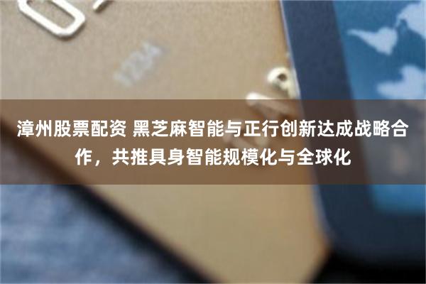 漳州股票配资 黑芝麻智能与正行创新达成战略合作，共推具身智能规模化与全球化
